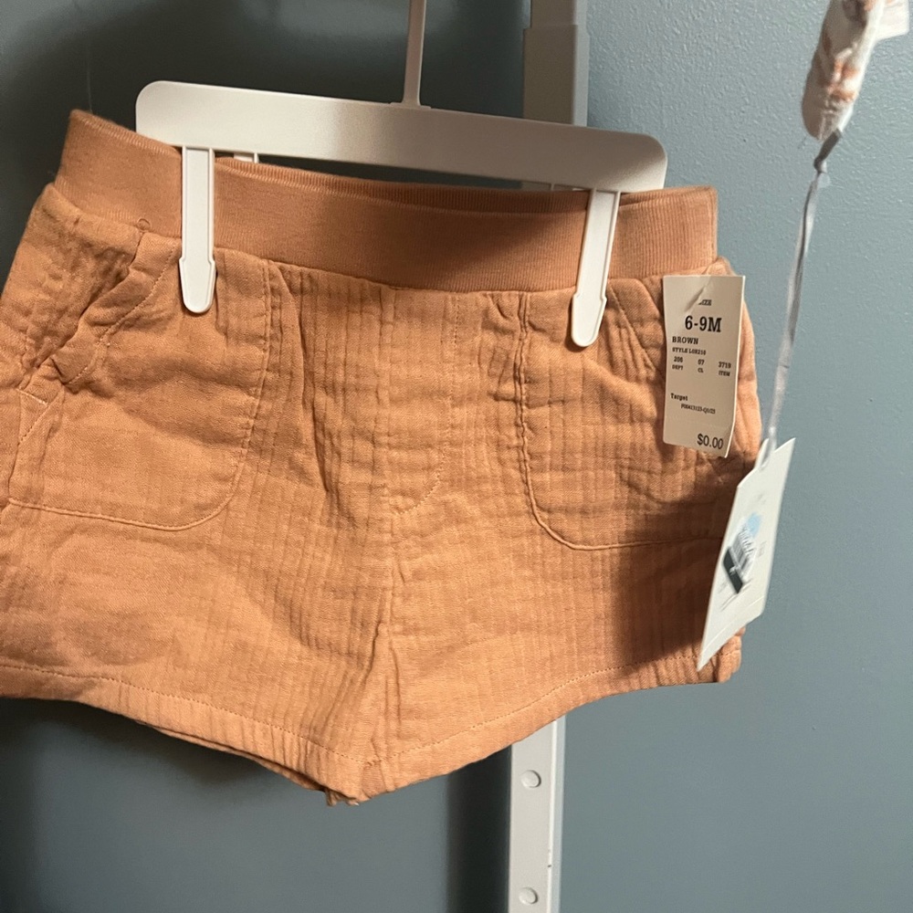 Cloud Island Striped Brown and White Short Sleeve Shirt and Brown Short Set NWT - Picture 3 of 4